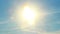 Airliner flies through sun rays at daytime, landing plane