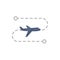 Airoplane logo with flight route from point A to point B vector illustration. Isolated simple plane on white background