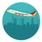 Airplane above the Cityscape. vector