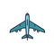 Airplane above view flat line illustration, concept vector isolated icon