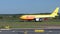 The airplane Airbus A300B4-622R of delivery company DHL ride on the runway at the international