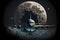 Airplane or aircraft space travel moon as transportation, aviation and life on outer space concept. Generative AI