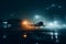 Airplane at the airport at night in the rain. Neural network AI generated