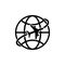 Airplane around the globe black emblem. Global tourism symbol. Vector illustration
