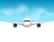 Airplane background. Commercial airliner travel concept. Plane in blue sky, civil aviation airliner design