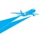 Airplane blue silhouette on white background.