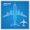 Airplane Blueprint Plan Top View. Vector