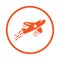 Airplane, business, flight icon. Orange vector design