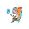 Airplane cabin passenger old woman smart phone