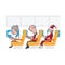 Airplane cabin passengers and smart phones and Santa