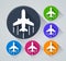 Airplane circle icons with shadow