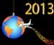 Airplane circling the globe merry christmas happy