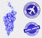 Airplane Collage Vector Krasnoyarskiy Kray Map and Grunge Seals