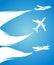 Airplane collection and blue background. Vector