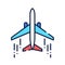 Airplane color line icon. Powered, fixed-wing aircraft. Propelled forward by thrust from a jet engine. Pictogram for web page,