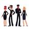 Airplane crew of pilots and stewardesses, cartoon vector illustration