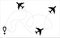 Airplane dotted route line. Flight tourism route path, plane flights itinerary starting pin to destination point or