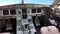 Airplane empty cockpit with levers, buttons and screens