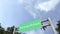 Airplane flies above road sign of Port-au-Prince, Haiti. 3D animation