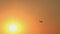 Airplane flies across the sky during beautiful sunset