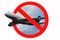 The airplane flight ban sign on a white background.Concept: closing of air borders, restriction of flights, prohibited flight from