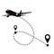 Airplane fligth route or air plane destination line path.