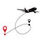 Airplane fligth route or air plane destination line path.