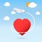 Airplane fly around the red heart shape love traveling concept