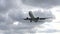 Airplane flying above the sea over cloudy sky