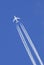 Airplane flying in blue sky