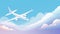 Airplane flying in the blue sky. Simple clip art of an aircraft passing through the clouds. Airliner flying in the beautiful blue