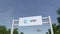 Airplane flying over advertising billboard with American Telephone and Telegraph Company AT T logo. Editorial 3D