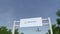 Airplane flying over advertising billboard with Boeing Company logo. Editorial 3D rendering 4K clip