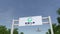 Airplane flying over advertising billboard with China Life Insurance Company logo. Editorial 3D rendering