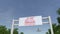 Airplane flying over advertising billboard with Generali Group logo. Editorial 3D rendering