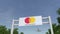 Airplane flying over advertising billboard with MasterCard logo. Editorial 3D rendering