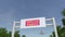 Airplane flying over advertising billboard with Wells Fargo logo. Editorial 3D rendering