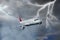 Airplane flying in storm