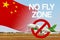 Airplane with forbidden sign and China flag. No fly zone in China