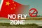 Airplane with forbidden sign and China flag. No fly zone in China