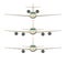 Airplane front view. Passenger or commercial jet isolated on background. Aircrfat in flat style. Set.