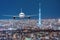 Airplane frying over the Japan cityscape background