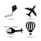 Airplane, helicopter, air balloon and kite vector