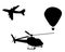 Airplane helicopter and balloon silhouette
