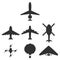 Airplane, helicopter, drone, air balloon, hang-glider vector icons set