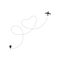 Airplane icon with dashed line flight path forming a heart shape trail