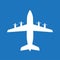 Airplane icon with screw. Vector plane or aircraft silhouette isolated on blue background