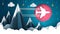 Airplane illustration. Cartoon cloud, star, mountain landscape.