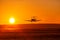 Airplane landing airport sun sunset private jet vacation holiday