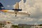 Airplane landing Big Maho Beach saint Martin Caribic Dutch antilles